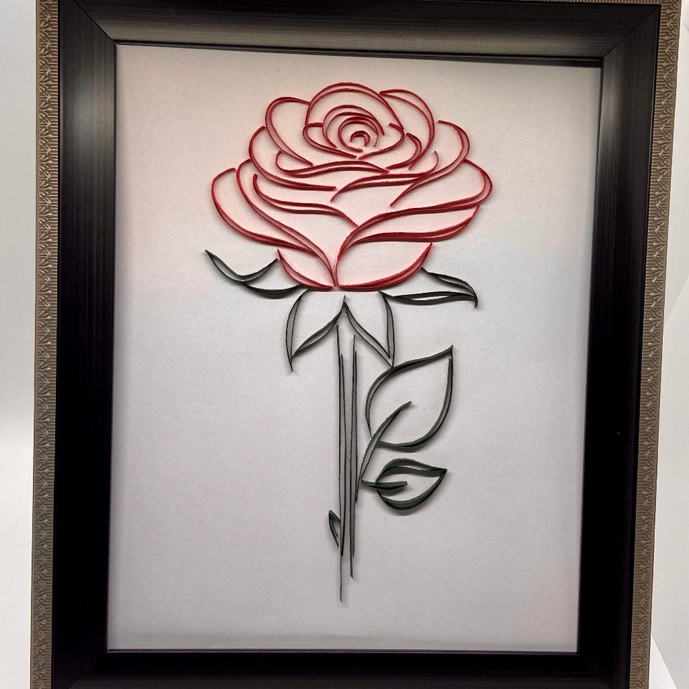 Framed Red Rose Quilling Wall Art Décor